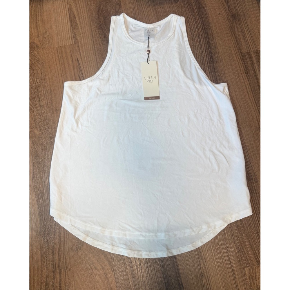 Calia Lustralux Cutaway Tank Pure White Womens Medium WAX31366 Yoga Athletic Top